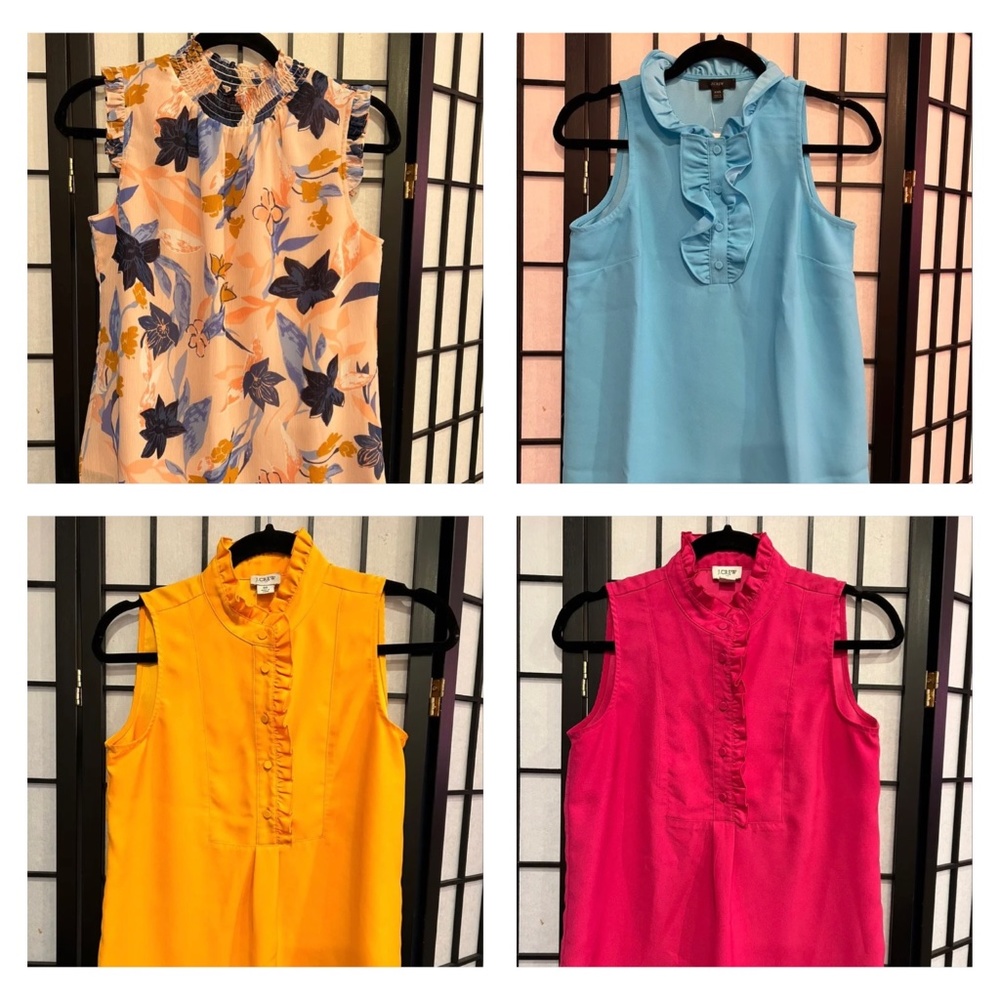 Lot of 4 J Crew / J Crew Factory Ruffled Sleeveless Tops - 100 % Polyester - XXS